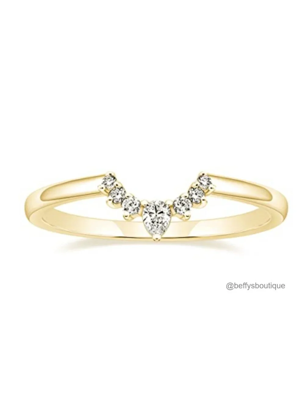 14K Gold Plated V Shaped CZ Wedding Band Stackable Ring Curved Eternity Ring